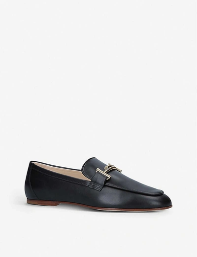 Shop Tod's Double T Leather Loafers In Blk/other