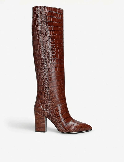 Shop Paris Texas Block-heel Croc-embossed Leather Knee-high Boots