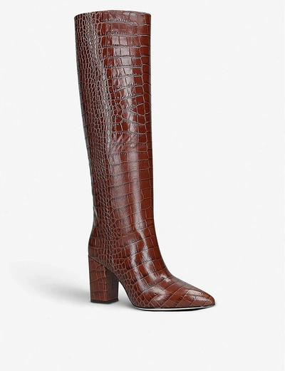 Shop Paris Texas Block-heel Croc-embossed Leather Knee-high Boots