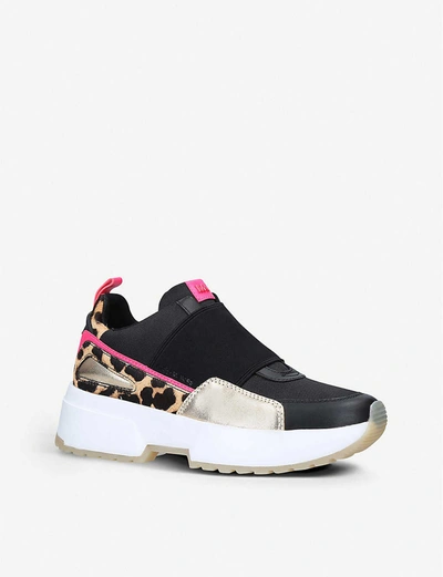 Shop Michael Michael Kors Cosmo Animal-print Woven Trainers In Blk/other