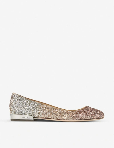 Shop Jimmy Choo Jessie Ombre Glitter Flats In Rose Gold/gold