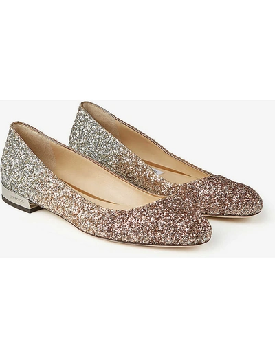 Shop Jimmy Choo Jessie Ombre Glitter Flats In Rose Gold/gold