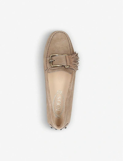 Shop Tod's Gommini Frangia Suede Driving Shoes In Beige