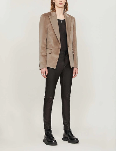 Shop Amiri Single-breasted Velvet Blazer In Sand