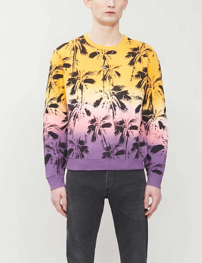 Shop Saint Laurent Graphic-print Cotton-jersey Sweatshirt In Rose+violet