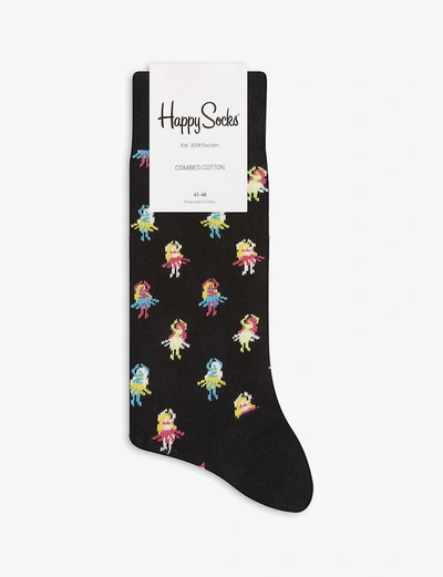 Shop Happy Socks Girl Print Cotton Socks In Black