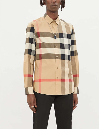 Shop Burberry Somerton Checked Regular-fit Stretch-cotton Shirt In Archive+beige+ip+chk