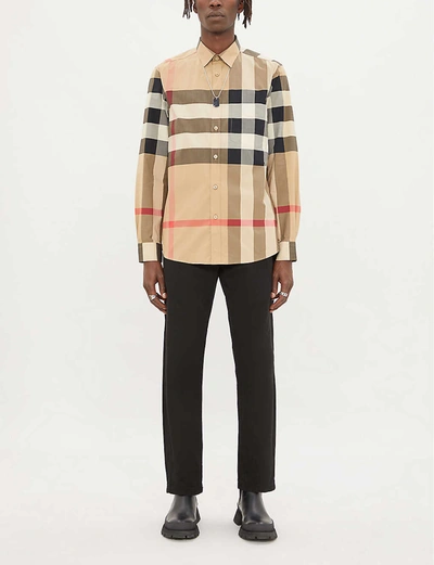 Shop Burberry Somerton Checked Regular-fit Stretch-cotton Shirt In Archive+beige+ip+chk