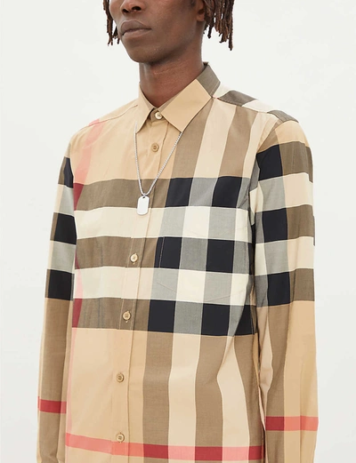 Shop Burberry Somerton Checked Regular-fit Stretch-cotton Shirt In Archive+beige+ip+chk
