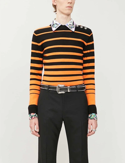 Shop Paco Rabanne Striped Wool Jumper In Black+orange