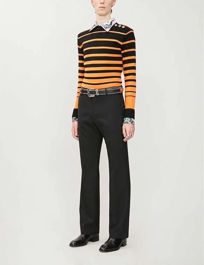 Shop Paco Rabanne Striped Wool Jumper In Black+orange