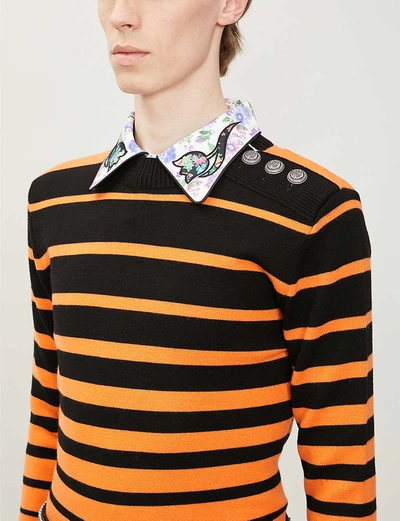 Shop Paco Rabanne Striped Wool Jumper In Black+orange