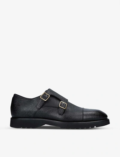 Shop Tom Ford Kensington Pebbled-leather Monk Strap Shoes In Black