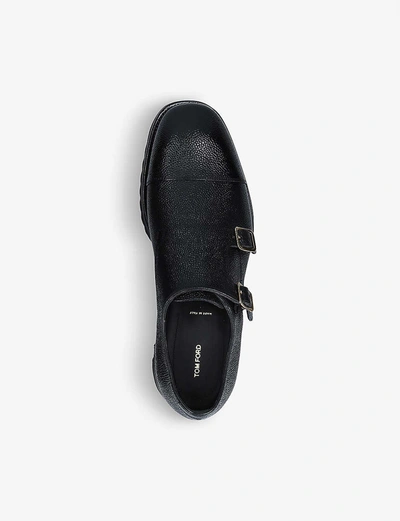Shop Tom Ford Kensington Pebbled-leather Monk Strap Shoes In Black