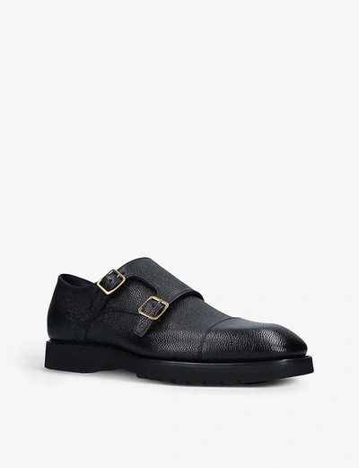 Shop Tom Ford Kensington Pebbled-leather Monk Strap Shoes In Black