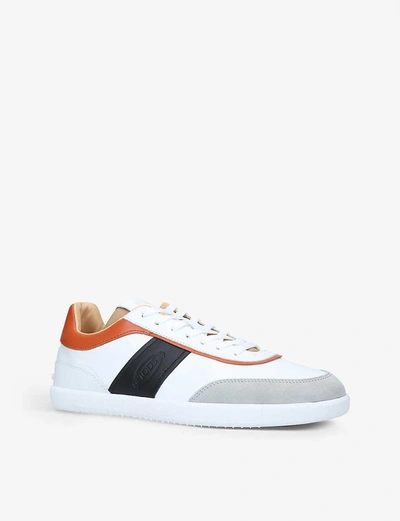 Shop Tod's Cassetta Panelled Leather Trainers In White/comb