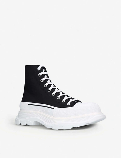 Shop Alexander Mcqueen Mens Blk/white Men's Tread High-top Canvas Trainers