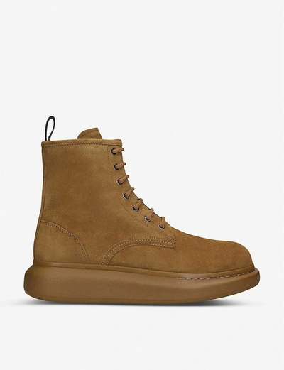 Shop Alexander Mcqueen Hybrid Lace-up Suede Ankle Boots In Camel