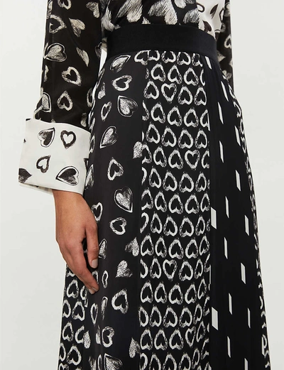 Shop Alice And Olivia Melda Graphic-print High-waisted Chiffon Midi Skirt In Amore+rbn+tape+blk+sw