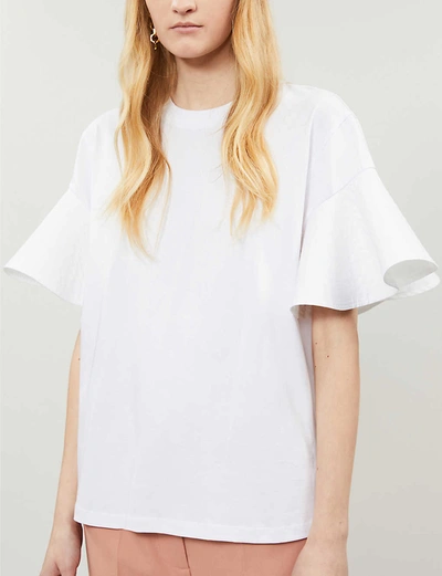 Shop Victoria Victoria Beckham Flared-sleeve Cotton-jersey T-shirt In White