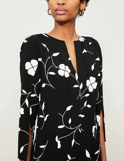 Shop Oscar De La Renta Pleated Floral-print Wool-blend Midi Dress In Black