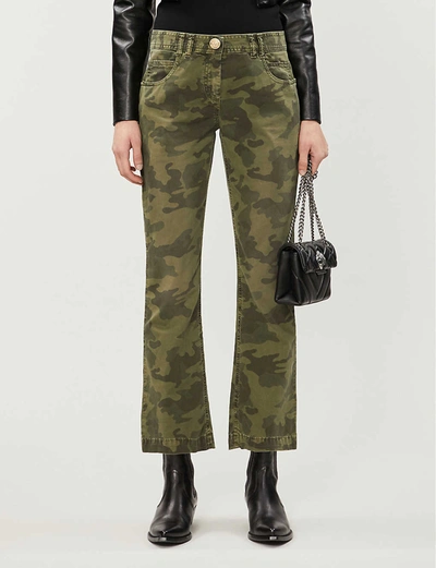 Shop Balmain Camouflage-print Straight Mid-rise Stretch-cotton Trousers