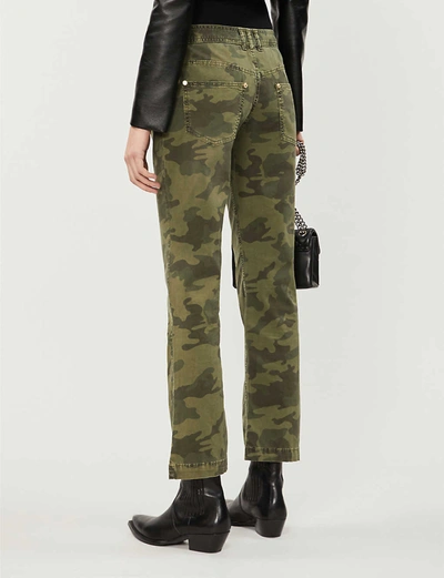 Shop Balmain Camouflage-print Straight Mid-rise Stretch-cotton Trousers