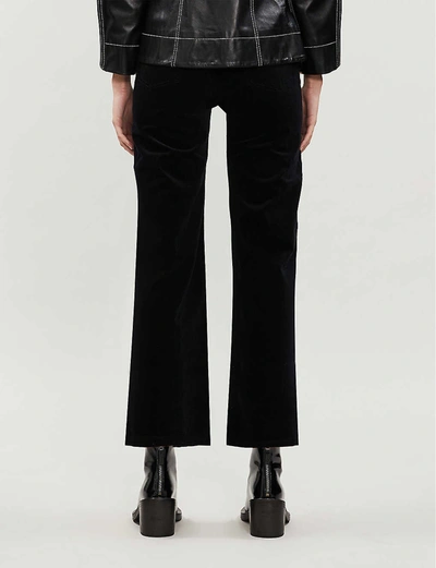 Shop Ag Etta Slim Wide High-rise Velvet Jeans In Black