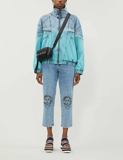 Shop Stella Mccartney Ombre High-neck Denim Jacket In Degrade