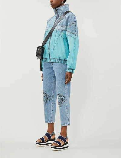 Shop Stella Mccartney Ombre High-neck Denim Jacket In Degrade