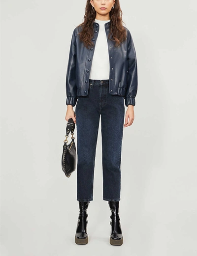Shop Topshop Editor Flare High-rise Jeans In Navy Blue