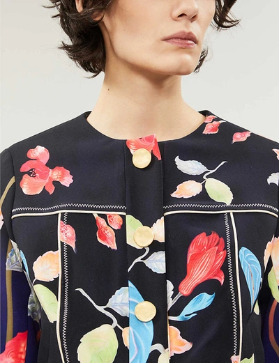 Shop Peter Pilotto Cropped Floral-print Stretch-woven Jacket In Water Flower Black