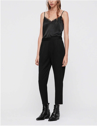 Shop Allsaints Aleida Tapered Woven Trousers In Black
