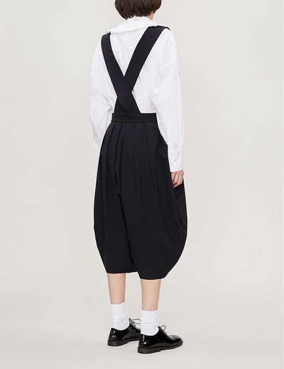 Shop Comme Des Garcons Girl Strappy Wide-leg Wool Jumpsuit In Navy