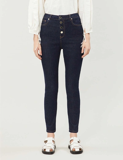 Shop Ted Baker Leppie Button-detail Straight High-rise Jeans In Navy