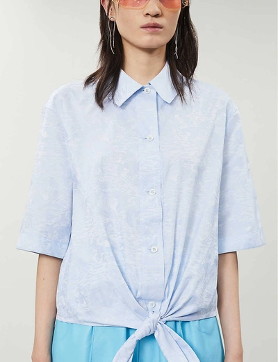Shop Off-white Waves Baseball Knot-front Cotton Shirt In Light+blue