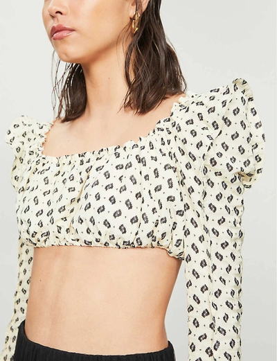 Shop Kenzo Graphic-print Cropped Woven Top In Off+white