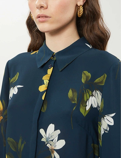 Shop Ted Baker Savanna Floral Crepe Shirt In Dk-blue