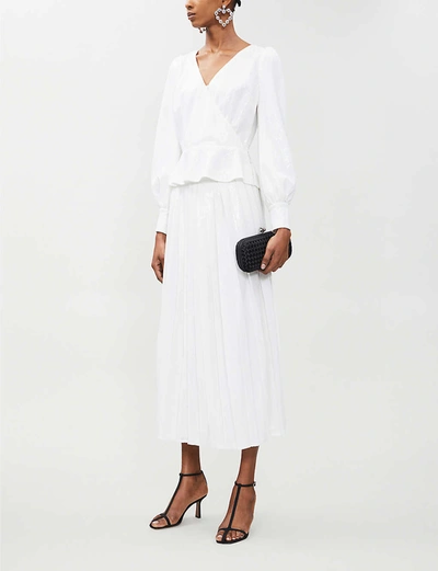 Shop Olivia Rubin Catie Puffed-sleeve Sequinned Top In White
