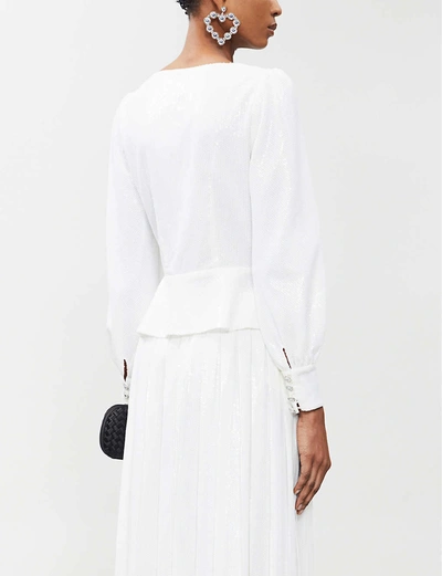 Shop Olivia Rubin Catie Puffed-sleeve Sequinned Top In White