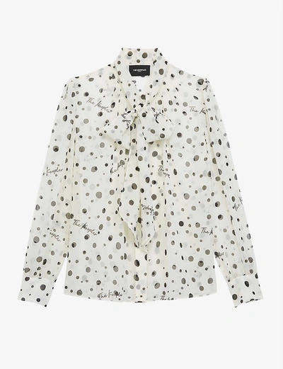 Shop The Kooples Polka-dot Crepe Pussy-bow Shirt In Whi01