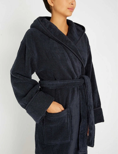 Shop The White Company Women's Navy Hooded Hydrocotton Dressing Gown