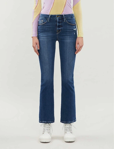 Shop Frame Le Crop Mini Boot Bootcut High-rise Jeans In Packard Rips
