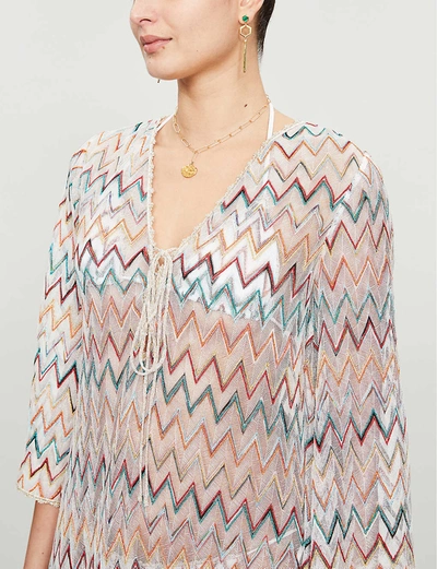 Shop Missoni V-neck Metallic-knit Beach Dress In Multi+white