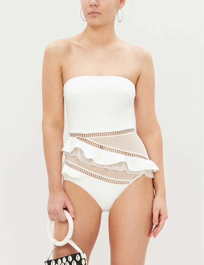 Shop Zimmermann Allia Mesh-panel Swimsuit In Ivory