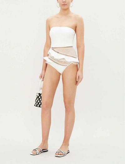 Shop Zimmermann Allia Mesh-panel Swimsuit In Ivory