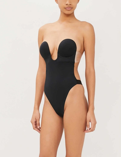 Shop Fashion Forms Plunge Stretch-jersey Bodysuit In Black