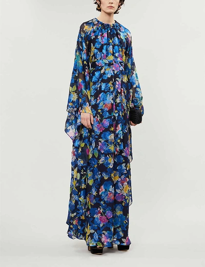 Shop Etro Floral-print Silk-blend Maxi Dress In Blue