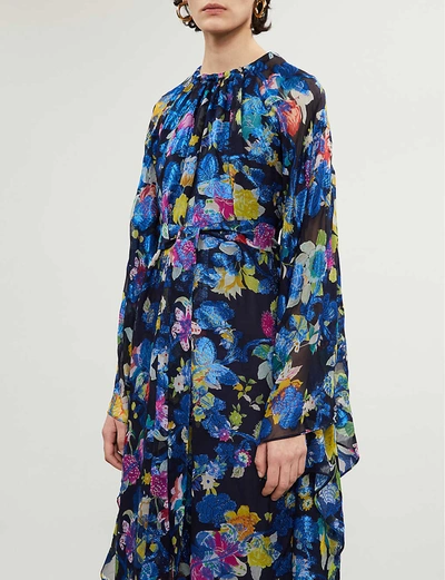 Shop Etro Floral-print Silk-blend Maxi Dress In Blue
