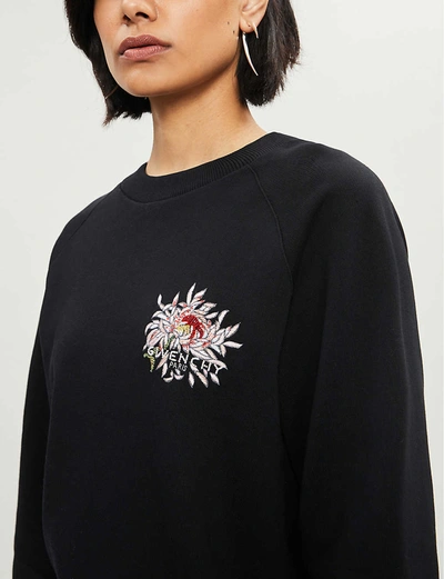 Shop Givenchy Floral Logo-embroidered Cotton-jersey Sweatshirt In Black